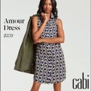 CAbi Amour Navy, White, Orange & Green Sleeveless Heart Dress